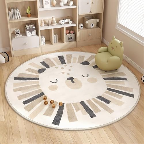 YATOLA Teppich Kinderzimmer Wohnzimme Spielteppiche Fluffy Kinderteppich Weich Waschbare Rutschfester Wärmedämmteppich mit Sterne Cartoon-Druck Krabbelunterlage Kindermatte Löwen (Grau, 80x80cm) von YATOLA