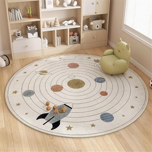 YATOLA Teppich Kinderzimmer Wohnzimme Spielteppiche Fluffy Kinderteppich Weich Waschbare Rutschfester Wärmedämmteppich mit Sterne Cartoon-Druck Krabbelunterlage Kindermatte Löwen (Weiß, 80x80cm) von YATOLA