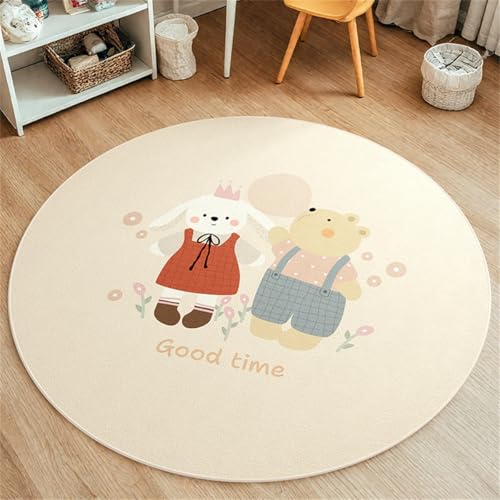 YATOLA Teppich Runde Wohnzimmer Schlafzimmer Kurzflor Teppiche Groß Kinder Spielteppich Junge Mädchen Floormat rutschfest Kinderteppich Flauschiger Matte Waschbarer Kaninchen Bären (Creme 1, 100cm) YATOLA Teppich Runde Wohnzimmer Schlafzimmer Kurzflor Teppiche Groß Kinder Spielteppich Junge Mädchen Floormat rutschfest Kinderteppich Flauschiger Matte Waschbarer Kaninchen Bären (Creme 1, 100cm) von YATOLA