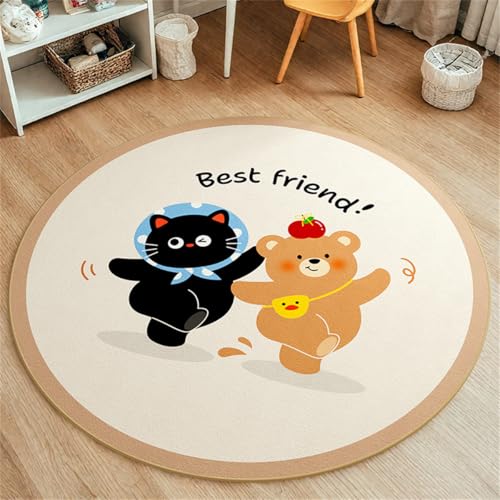 YATOLA Teppich Runde Wohnzimmer Schlafzimmer Kurzflor Teppiche Groß Kinder Spielteppich Junge Mädchen Floormat rutschfest Kinderteppich Flauschiger Matte Waschbarer Kaninchen Bären (Creme 2, 100cm) YATOLA Teppich Runde Wohnzimmer Schlafzimmer Kurzflor Teppiche Groß Kinder Spielteppich Junge Mädchen Floormat rutschfest Kinderteppich Flauschiger Matte Waschbarer Kaninchen Bären (Creme 2, 100cm) von YATOLA