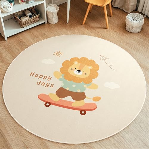 YATOLA Teppich Wohnzimmer Bodenmatte Schlafzimmer Kurzflor Teppiche Groß Kinder Spielteppich Junge Mädchen Kinderteppich rutschfest Beige Grau Kinderteppich Waschbarer Hund Löwen (Beige, 60x60cm) von YATOLA