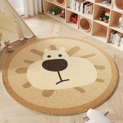 YATOLA Teppich Wohnzimmer Kurzflor Groß Kinder Spielteppich Junge Mädchen Braun Teppiche für Schlafzimmer rutschfest Kinderteppich Flauschiger Carpet Waschbarer Grau Hippo Löwen (Braun, 120x120cm) von YATOLA