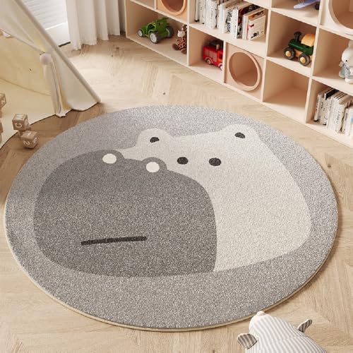 YATOLA Teppich Wohnzimmer Kurzflor Groß Kinder Spielteppich Junge Mädchen Braun Teppiche für Schlafzimmer rutschfest Kinderteppich Flauschiger Carpet Waschbarer Grau Hippo Löwen (Grau, 80x80cm) von YATOLA