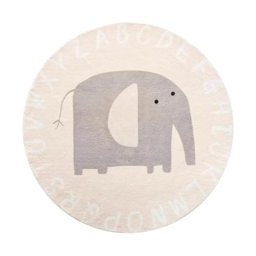 YATOLA Teppich Wohnzimmer Kurzflor Rund Groß Kinder Spielteppich Junge Mädchen Kinderteppich für Schlafzimmer rutschfest MatteTeppiche Flauschiger Teppiche Hund Tiger Elefant Löwe (Braun, 80cm) von YATOLA
