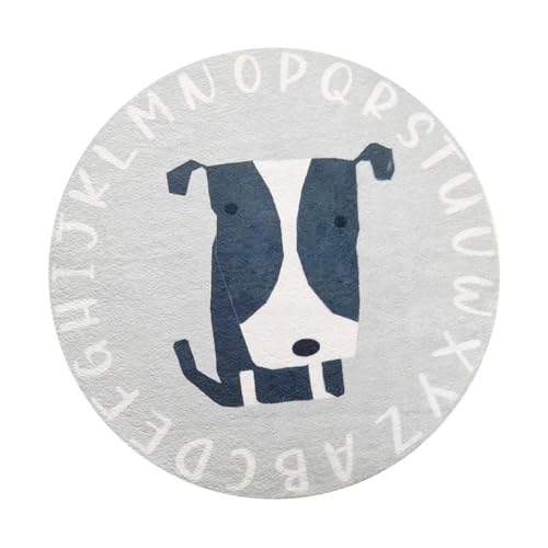 YATOLA Teppich Wohnzimmer Kurzflor Rund Groß Kinder Spielteppich Junge Mädchen Kinderteppich für Schlafzimmer rutschfest MatteTeppiche Flauschiger Teppiche Hund Tiger Elefant Löwe (Grau, 60cm) von YATOLA