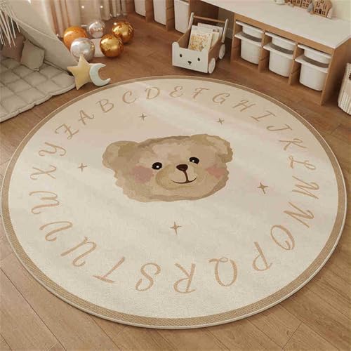 YATOLA Teppich Wohnzimmer Kurzflor 60cm Groß Kinder Spielteppich Junge Mädchen Teppiche für Schlafzimmer rutschfest Kinderteppich Flauschiger Carpet Waschbarer Alphabet Tier Bär (Beige 2, 60x60cm) von YATOLA