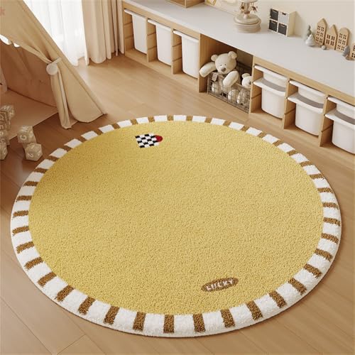 YATOLA Teppich Wohnzimmer Schlafzimmer Kurzflor Rund Groß Kinder Spielteppich Junge Mädchen Kinderteppich für Schlafzimmer rutschfest MatteTeppiche Flauschiger Teppich Hund Bären (Gelb, 60x60cm) von YATOLA