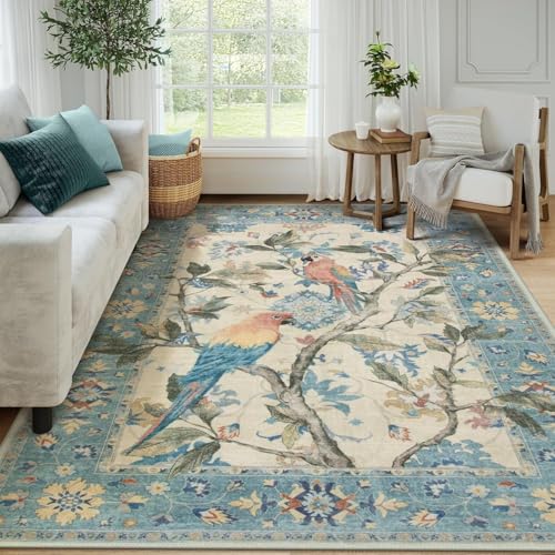 YATOLA Teppich Wohnzimmer Schlafzimmer Weich Esszimmer Teppich rutschfest Waschbare Teppiche Botanische Blumen-Teppiche Fussmatte Innen Kinderteppich Schwarz Rot Bettvorleger Rug (Blau, 60x90cm) von YATOLA