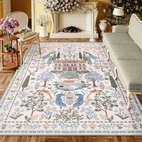 YATOLA Teppich Wohnzimmer Schlafzimmer Weich Esszimmer Teppich rutschfest Waschbare Teppiche Botanische Blumen-Teppiche Fussmatte Innen Kinderteppich Schwarz Rot Bettvorleger Rug (Weiß, 50x80cm) von YATOLA