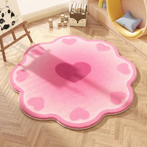 YATOLA Teppich Wohnzimmer Spielteppich Schlafzimmer Kurzflor Groß Kinder Punkt Geometrie Spielteppich Junge Mädchen Teppiche rutschfest Rosa Flauschiger Teppich Waschbarer Bären (Rosa, 100x100cm) von YATOLA
