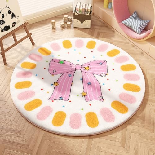 YATOLA Teppich Wohnzimmer Spielteppich Schlafzimmer Kurzflor Groß Kinder Punkt Geometrie Spielteppich Junge Mädchen Teppiche rutschfest Rosa Flauschiger Teppich Waschbarer Bären (Weiß, 80x80cm) von YATOLA
