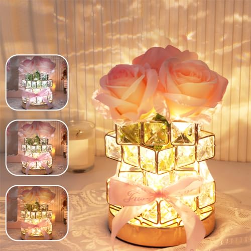 YATOSEEN 3 Farben Rose Kristall Nachtlicht, Wiederaufladbare USB Rose Stimmungslicht, Kristallglas Tischlampe für Beleuchtung, Dekoration und Geschenke von YATOSEEN