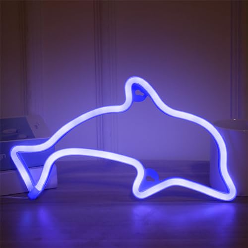 YATOSEEN Delfin Leuchtschilder, USB oder 3 AA Batterie betriebene Neon Lichter, LED Licht Kunst Wanddekoration für Schlafzimmer, Zimmer, Wanddekoration Bar Party Weihnachten Geburtstag von YATOSEEN