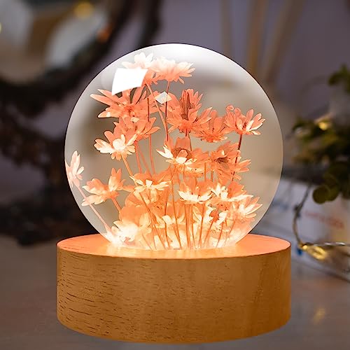 YATOSEEN Kristallkugel Lampe mit Immerwährender Blume, 6cm Stimmungsvolles Nachtlicht mit Holzsockel, Schreibtischdekoration Geschenk für Erwachsene oder Kinder von YATOSEEN