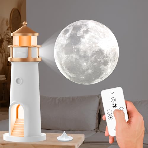 YATOSEEN Mond Leuchtturm Lampe, Projektor Nachtlicht, Leuchtturm Dekor Licht mit Fernbedienung, Mondlicht Galaxie Projektor, Wiederaufladbare LED für Schlafzimmer, Wohnzimmer, Arbeitszimmer von YATOSEEN