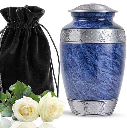 YATSKIA Blaue Metallurne für Asche Mama & Papa – Urne für Erwachsene Asche männlich & weiblich – Graburnen für Erwachsene menschliche Asche – Große Beerdigung dekorative Urne – Menschliche Überreste YATSKIA Blaue Metallurne für Asche Mama & Papa – Urne für Erwachsene Asche männlich & weiblich – Graburnen für Erwachsene menschliche Asche – Große Beerdigung dekorative Urne – Menschliche Überreste von YATSKIA