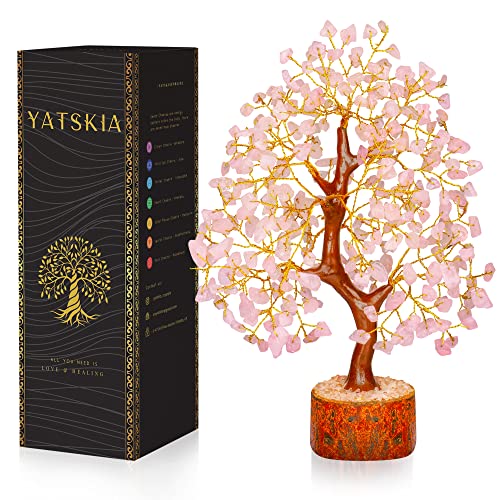 YATSKIA Rosenquarz - Rosenquarzbaum, Chakra-Baum, Kristallbaum des Lebens, Glückssteine und Kristalle, Heimdekoration Geschenke, Edelsteinbaum, Kristallbaum für Positive Energie, von YATSKIA