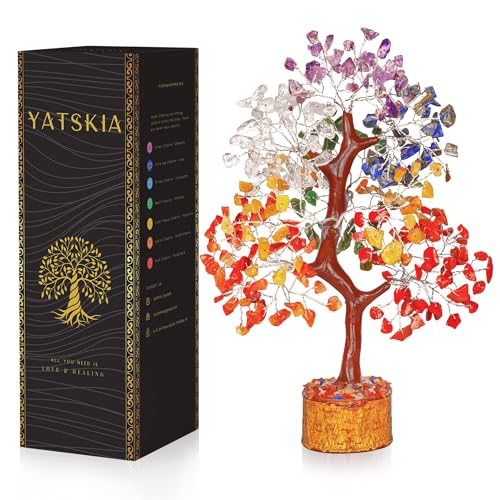 YATSKIA Sieben Chakra Edelstein Geld Baum Reiki Chakren Heilung,Kristalle Feng Shui Bonsai Skulptur Spirituelles Geschenk,Handgemachte Naturstein Bäume Leben Dekor, 25.4,30.5 cm von YATSKIA