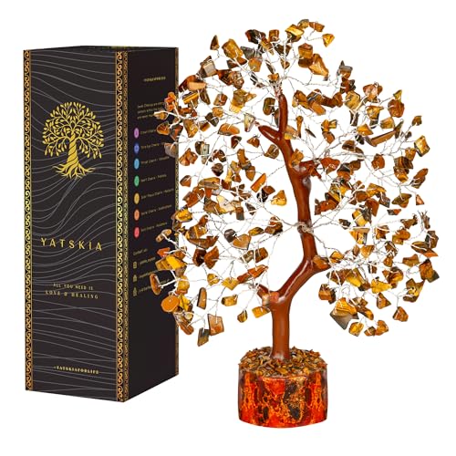 YATSKIA Tigerauge Kristall - Künstliche Bäume, Bonsai-Baum, Heilkristalle, Baum für Zuhause, Baum des Lebens Chakra, Balancing Tree, Chakra Geschenke, Kristallgeschenke für Frauen, Glück Home Decor von YATSKIA
