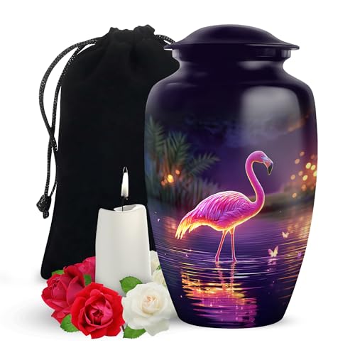 Yatskia Rosa Flamingo mit Schmetterling, große Gedenkurnen für menschliche Asche, Erwachsene, männlich und weiblich, dekorative Beerdigungsurne für erwachsene Asche, (klassisch groß, 25,4 cm) von YATSKIA
