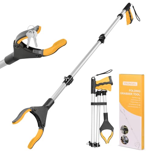 YAUNGEL 108cm Greifzange für Senioren, Folding Greifer mit Magnet-Greifarm, 360° Drehbar Müllzange Greifzange, Langer Müllgreifer, Greifhilfe für Menschen mit Behinderung(Gelb) von YAUNGEL