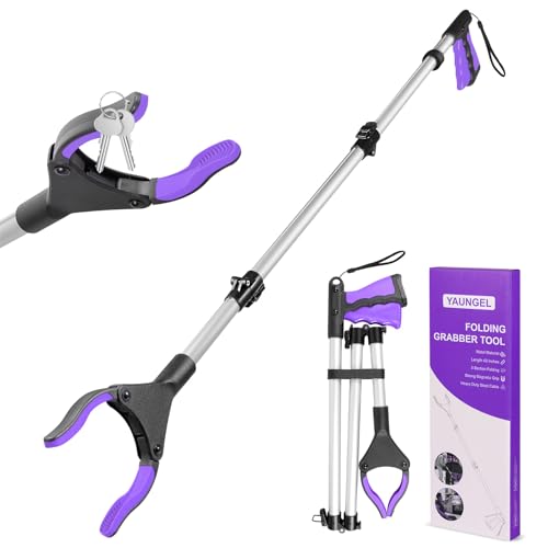 YAUNGEL 108cm Greifzange für Senioren, Folding Greifer mit Magnet-Greifarm, 360° Drehbar Müllzange Greifzange, Langer Müllgreifer, Greifhilfe für Menschen mit Behinderung(Violett) von YAUNGEL