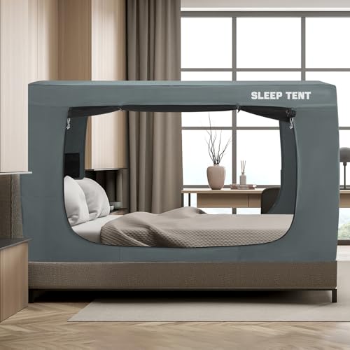 YAVIL Bettzelt, Doppelbett, Baldachin, Traumzelte für den Innenbereich, tragbare Verdunkelungszelte, Privatsphäre, warm, atmungsaktiv, Schlafzelte für Kinder und Erwachsene (hellgrau, Matratze Nicht von YAVIL