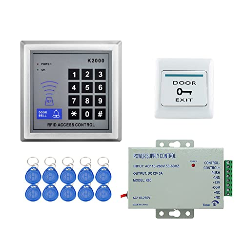 YAVIS 125 kHz RFID-Kartenleser, freistehend, Zutrittskontrolle, 110 – 240 V AC, 12 V DC, 3 A, 36 W Power Supply + Nähe Tür Eingangstür Nummernblock 10 Tasten EXIT Charms Schlüssel von YAVIS