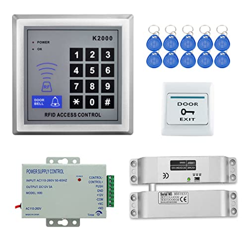 YAVIS Full Set RFID Türzugangskontrolle, System + elektrische Bolzenverriegelung + 110-240 V AC 12 V DC 3 A 36 W Power Supply + Nähe Tür Eingangstür Nummernblock 10 Tasten EXIT Charms Schlüssel von YAVIS