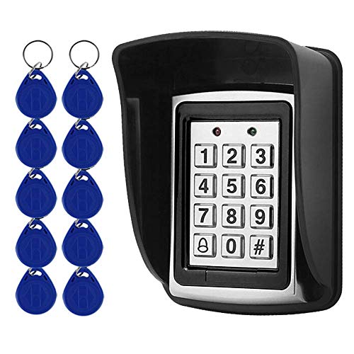 YAVIS Metal Codeschloss Türöffner Access Control Keypad 125 kHz EM Kartenleser + 10 RFID-Keychians + Wasserdichter Regen Cover Für Tür Access Control System von YAVIS