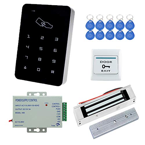 YAVIS RFID Zugangskontrolle System Kit Set Touchscreen Codeschloss Türöffner + 180kg / 350lbs Elektrische Magnetschloss + K80 3A-Netzteil + Exit-Taste + 10pcs ID EK4100 Keyfobs von YAVIS