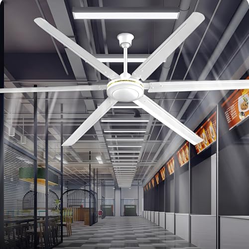 YAVYAV 200cm Industrie-Deckenventilator Mit Fernbedienung – Luftzirkulationsventilator – 5 Geschwindigkeiten, 4-Stunden-Timer – Ohne Licht – Lagerhallen -1pcs(Weiß) von YAVYAV