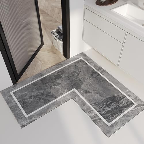YAVYAV L-förmige Badezimmermatte, Badematte Aus Kieselgur, Super Saugfähige, Schnelltrocknende Fußmatte, Rutschfester Eckteppich, Für Badezimmer, Bett, Sofa, Wohnzimmer(70 * 70 * 45cm) von YAVYAV
