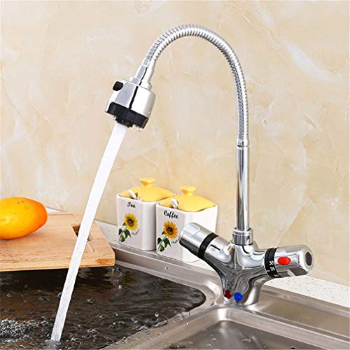 YAWEDA 360 Grad Drehbarer Thermostatischer Küchenarmatur Einstellbar Aus Massivem Messing Doppelgriff Konstanttemperatur Mischbatterie Kran Chromspüle Mischbatterie Mit Belüfter von YAWEDA