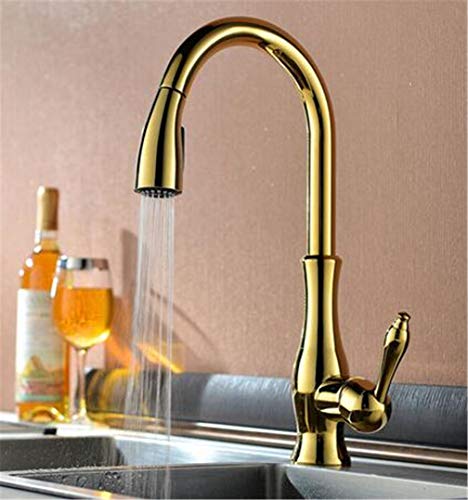 YAWEDA Küchenarmaturen Einhand-Ausziehbarer Küchenhahn Mit Belüfter Einloch-Griff Schwenkbarer 360-Grad-Wassermischerhahn Deckmontiert Im Retro-Stil, Golden YAWEDA Küchenarmaturen Einhand-Ausziehbarer Küchenhahn Mit Belüfter Einloch-Griff Schwenkbarer 360-Grad-Wassermischerhahn Deckmontiert Im Retro-Stil, Golden von YAWEDA