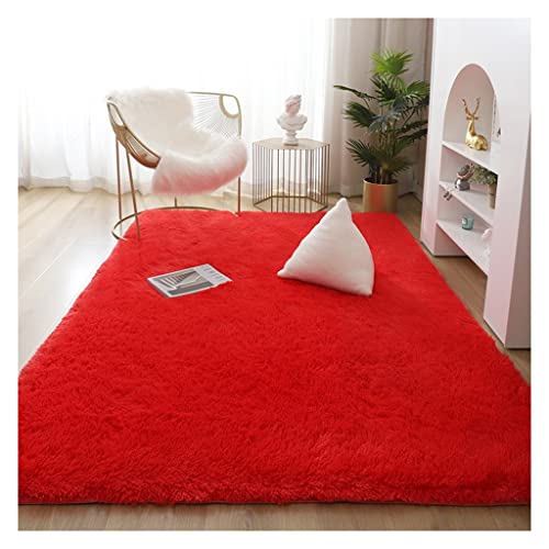 YAWEDA Soft Area Rug Hochflor Teppich Weich Flauschig Wohnzimmer Teppich Langflor Teppich Home Wohnzimmer Teppich Modern Teppich Schlafzimmer Shaggy Plüsch Teppich (Color : Red, Size : 80cmx 200cm) von YAWEDA