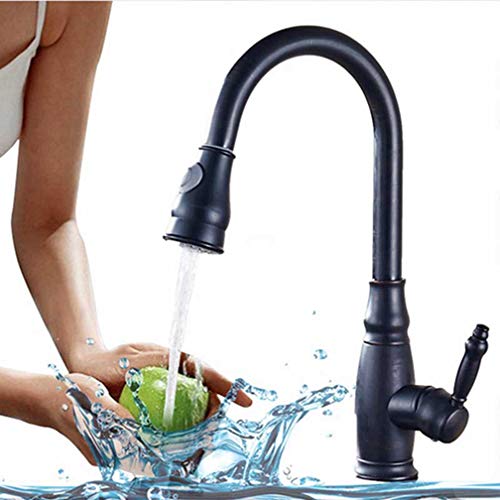 YAWEEDA Küchenarmatur Pull Out Sprühkopf-Küche-Hahn Einzigen Handgriff Kalten Warmwasser-Mischer-Hahn-Tülle-Sprayer Swivel 360 Grad Wasser-Mischer-Hahn Mit Luftsprudler Retro, Schwarz von YAWEDA
