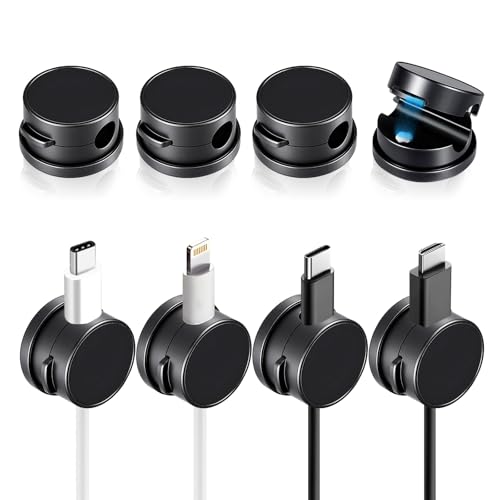 8 Stück schwarze Kabelhalter Clips, Magnetische Selbstklebende Kabelclips, 360° Drehbarer Kabelorganizer für Nachttisch, Küche, Wand, Auto (7mm) von YAWYO