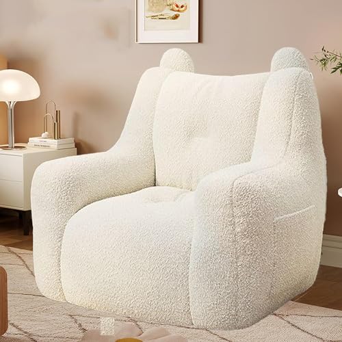 YAXANSIH Riesiger Sitzsack-Stuhl, riesiger Sitzsack-Stuhl mit Seitentasche, übergroßer Teddy-Samt-Sitzsack-Stuhl für Erwachsene, gemütliches Sofa für Schlafzimmer, Wohnzimmer und Büros, weiß – mittel von YAXANSIH