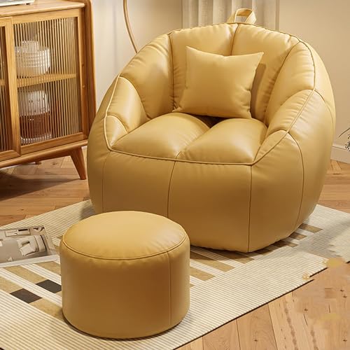 YAXANSIH Riesiger Sitzsack-Stuhl mit Fußhocker und Kissen, Armlehnen, Akzent-Sofa-Stuhl, riesiges Lazy-Sitzsack-Sofa mit Tasche, Lazy-Sofa für Schlafzimmer, Wohnzimmer und Büros, gelb1-B von YAXANSIH