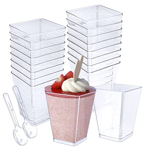 YAXIDAEVER 25 Stück Dessertschalen Klare Plastik 160ML,DIY dessertschalen plastik,Dessertgläser,Kleine Transparente Dessertbecher mit 25 Löffel für Mousse, Pudding,Eis von YAXIDAEVER