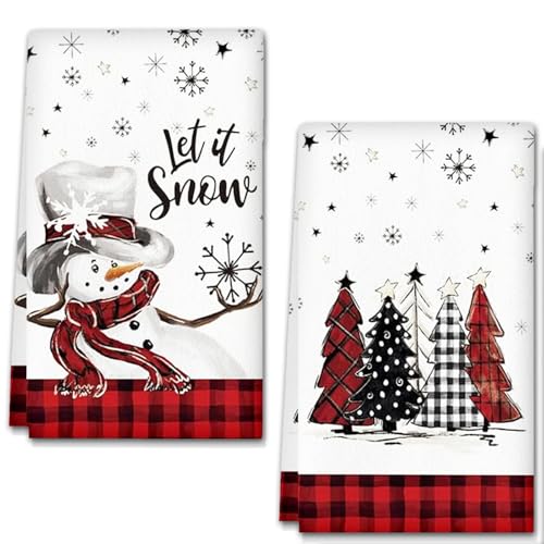 Red Black Buffalo Plaid Schneemann Weihnachtsbäume Geschirrtücher Weihnachten Küchenhandtücher Geschirrtücher Baumwolle, 18 x 26 Inch Saisonale Trockentuch - strapazierfähig, saugkräftig, 2er Set (A) Red Black Buffalo Plaid Schneemann Weihnachtsbäume Geschirrtücher Weihnachten Küchenhandtücher Geschirrtücher Baumwolle, 18 x 26 Inch Saisonale Trockentuch - strapazierfähig, saugkräftig, 2er Set (A) von YAXZIM