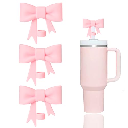 YAYAYOUNG 3 Stück klassische rosa Schleifen-Strohabdeckungen, kompatibel mit Stanley Trinkhalm-Bechern, wiederverwendbar, niedliche Silikon-Trinkhalme, Deckel-Protektoren für 10 mm Stanleys Becher, YAYAYOUNG 3 Stück klassische rosa Schleifen-Strohabdeckungen, kompatibel mit Stanley Trinkhalm-Bechern, wiederverwendbar, niedliche Silikon-Trinkhalme, Deckel-Protektoren für 10 mm Stanleys Becher, von YAYAYOUNG