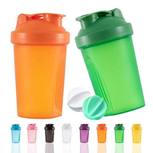 YAYAYOUNG Protein Shaker Flasche 400 ml Auslaufsicher, BPA Frei, Eiweiß Shaker für Supplement Shakes mit Sieb & Skala, Fitness Mixer für cremige Whey Proteinpulver Shakes, (Orange+Grün(2PCS) von YAYAYOUNG