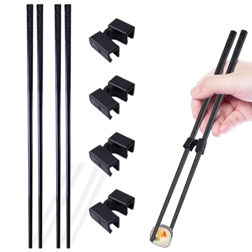 YAYNO 2 Paar Essstäbchen Spülmaschinenfest Stäbchen Zum Essen Sushi Stäbchen Rutschfeste Esstäbchen Schwarze Legierung Stäbchen mit 4 pcs Essstäbchen Trainer Helfer zum Lernen und Trainieren YAYNO 2 Paar Essstäbchen Spülmaschinenfest Stäbchen Zum Essen Sushi Stäbchen Rutschfeste Esstäbchen Schwarze Legierung Stäbchen mit 4 pcs Essstäbchen Trainer Helfer zum Lernen und Trainieren von YAYNO