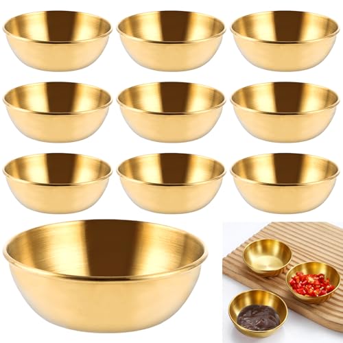 YAYODS 10 Stück Gold Dipschalen Set - 8,2×3CM 120ml Dip Schälchen Klein aus Edelstahl, Dip Schalen Set, Mini Saucenschälchen, Sojasauce Schälchen - Kleine Schalen Saucenschälchen zum Dippen von Saucen von YAYODS