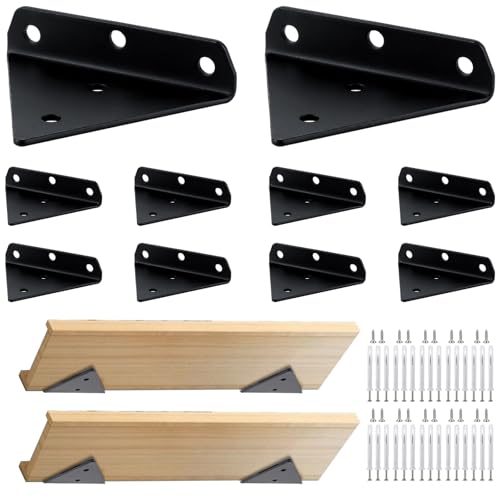 YAYODS 10 Stück 8cm Regalhalterung Schwarz - Regalwinkel Unsichtbar - Wandregal Halterung Metall - Metallwinkel Regalträger Schwerlast für Lagerregal, Bücherregal von YAYODS