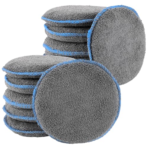 YAYODS 12 Stück Mikrofaser Auto Polierschwamm 125mm - Handpolierschwamm Wax Applikator Polierpad - Mikrofaser Waschschwamm Reinigungspad für das gleichförmige Auftragen, Wachs, Pflegemittel, küche von YAYODS