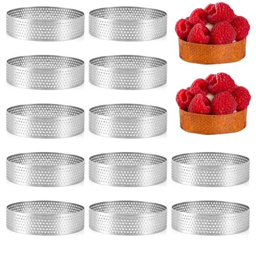 YAYODS 12 Stück Mousse Tartelette Förmchen - Edelstahl Dessertringe 8 cm - Dessert Mousse Ring Mit Löchern - Perforierter Torten Ring Backringe Hoch 2 cm - Anrichteringe Speiseringe für Pie Quiche YAYODS 12 Stück Mousse Tartelette Förmchen - Edelstahl Dessertringe 8 cm - Dessert Mousse Ring Mit Löchern - Perforierter Torten Ring Backringe Hoch 2 cm - Anrichteringe Speiseringe für Pie Quiche von YAYODS