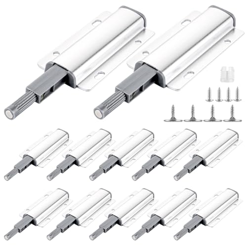 YAYODS 12 Stück Push to Open Drucktüröffner - Schrank Türdämpfer mit magnetischer Zuhaltung - Srucktüröffner aus Aluminium mit Schrauben für Schranktüren, Möbelschubladen von YAYODS
